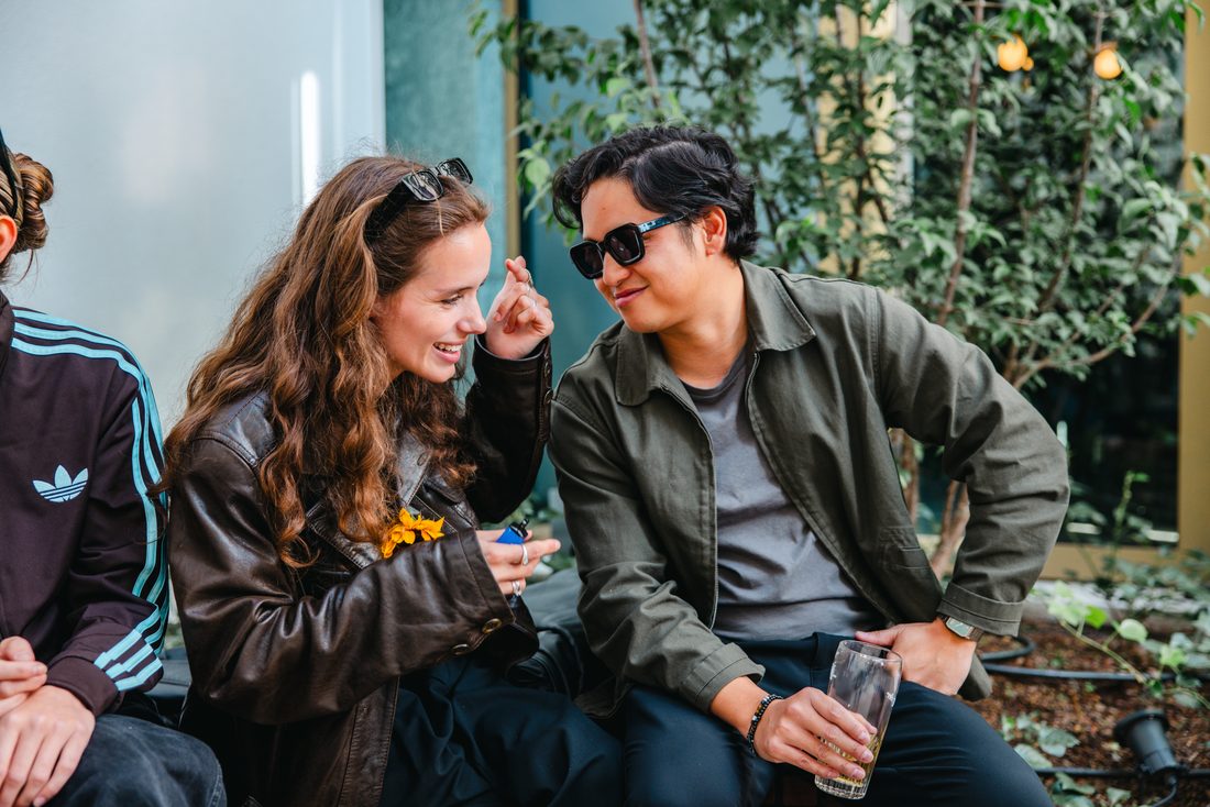 Couple laughing on the terrace