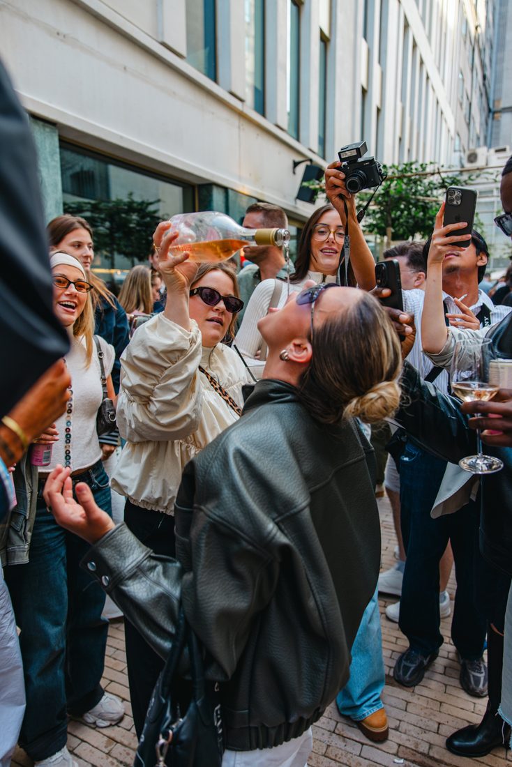 Rosé poured straight from the bottle as cameras go up